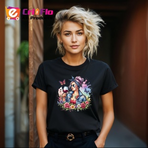 Tricou Wine girl butterflies flowers vibe, fata cu vin fluturi si flori, Copii | Dama | Barbat , tricou negru - Img 8