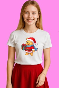 Tricou Winnie Christmas Cu Cadou Si Fular, din bumbac 100%, tricou alb, Copii | Dama | Barbat - Img 3