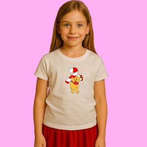 Tricou Winnie Cu Baston Rosu Alb Craciun, din bumbac 100% Copii | Dama | Barbat - Img 3