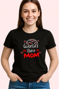 Tricou Worlds Best Mom Inimi Aurii, din bumbac 100%, tricou negru Dama | Barbat - Img 2
