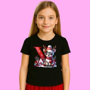 Tricou X Litera Craciun Cu Ren Si Fulgi, din bumbac 100% Copii | Dama | Barbat - Img 3