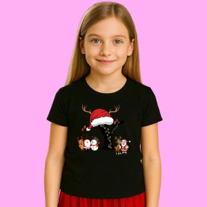 Tricou Y Litera Cu Luminite Reni Si Mos Craciun, din bumbac 100% Copii | Dama | Barbat - Img 2