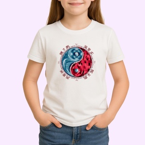Tricou Yin Yang Rosu Albastru Stil Japonez, Copii | Dama | Barbat - Img 3