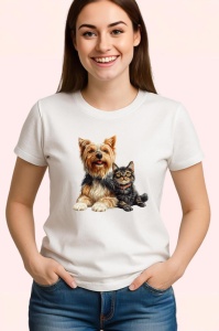 Tricou Yorkshire Terrier si pisica neagra expresie a dragostei Copii | Dama | Barbat Barbat - Img 3