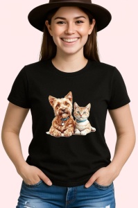 Tricou Yorkshire Terrier si pisica portocalie prietenie adorabila Copii | Dama | Barbat Barbat - Img 7