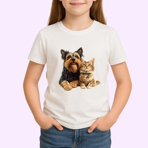 Tricou Yorkshire Terrier si pisica roscata prieteni inseparabili Copii | Dama | Barbat Barbat - Img 4