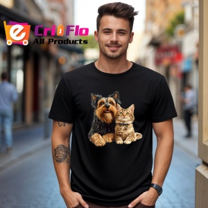 Tricou Yorkshire Terrier si pisica roscata prieteni inseparabili Copii | Dama | Barbat Barbat - Img 17