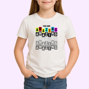 Tricou You Are Amazing Text Repetat Gri Colorat, din bumbac 100% , tricou alb pentru Copii | Dama | Barbat - Img 2