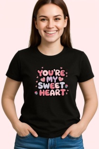 Tricou Youre My Sweet Heart Text Roz Inimi V1, din bumbac 100%, tricou negru Copii | Dama | Barbat