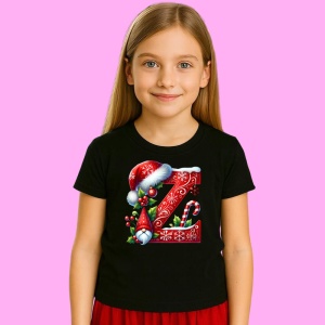 Tricou Z Litere Craciun Cu Spiridus Si Caciula Mos, din bumbac 100% Copii | Dama | Barbat