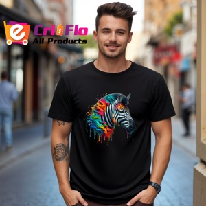 Tricou Zebra cu coama curcubeu arta vibranta savana Copii | Dama | Barbat, culoare negru - Img 6