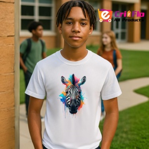 Tricou Zebra cu pete de culoare si fundal alb Copii | Dama | Barbat - Img 4