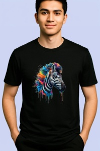 Tricou Zebra curcubeu fundal albastru in stil graffiti Copii | Dama | Barbat, culoare negru - Img 2