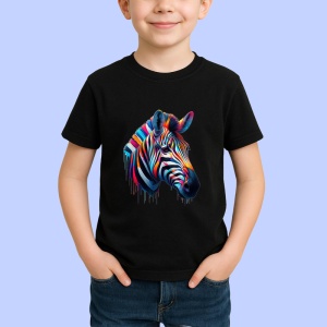 Tricou Zebra multicolora in stil pop art Copii | Dama | Barbat, culoare negru - Img 3