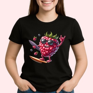 Tricou Zmeura amuzanta de vara cool, Fructe, Copii | Dama, culoare negru - Img 2