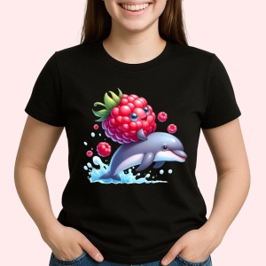 Tricou Zmeura amuzanta de vara delfin, Fructe, Copii | Dama, culoare negru - Img 2