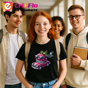 Tricou Zmeura amuzanta de vara in topogan, Fructe, Copii | Dama, culoare negru - Img 10
