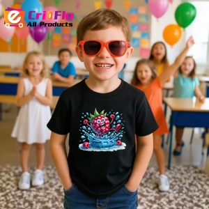 Tricou Zmeura amuzanta de vara saritura in apa, Fructe, Copii | Dama, culoare negru - Img 4