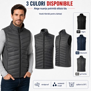 Vestă Hibridă Bărbați Matlasată cu Fermoar, Softshell, Windproof – Cross 557 - Img 10