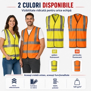 Vestă Reflectorizantă Unisex Bărbat Damă Profesională de Lucru și Semnalizare – HV Bright 9V3