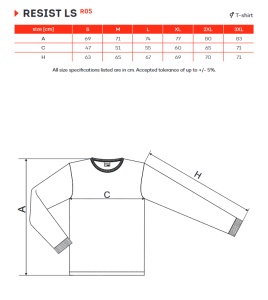 Tabel marimi dimensiuni bluza cu maneca lunga unisex