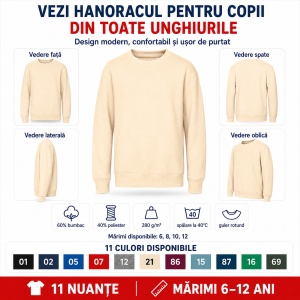 Bluză copii cu mânecă lungă tip hanorac pentru fete și băieți Malfini 427 Crew, fără glugă, cu interior pieptănat - Img 3