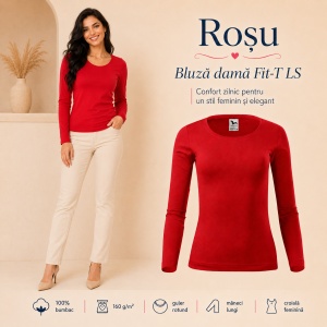 Bluză Damă decoltată din bumbac 100, slim fit cu mânecă lungă - 14 nuanțe - Img 20