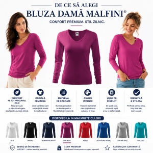 Bluză damă simplă cu guler in V din bumabac 95% - Img 2