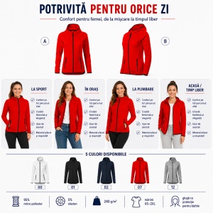 Bluză Damă tip Hanorac Jachetă Stretch Fleece cu Glugă și Fermoar – Direct 418 - Img 7