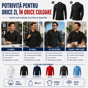 Bluză Polo Bărbați Mânecă Lungă | Stil Office | 6 Culori Disponibile - 211 - Img 6