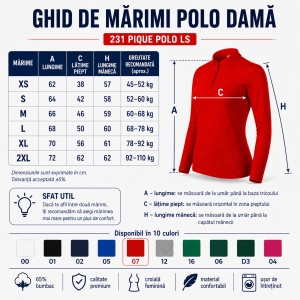 Bluză Polo Damă cu Mânecă Lungă Malfini, Croială Cambrată, Guler Polo Raiat, 4 Nasturi, 10 Culori, Mărimi XS–2XL - Img 3