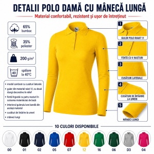 Bluză Polo Damă cu Mânecă Lungă, Slim Fit, Cambrată, Guler Pique Polo, 10 Culori, XS–2XL - Img 2