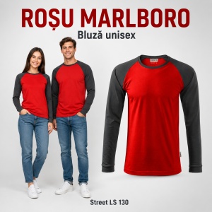 Bluză Unisex Damă și Bărbat Rimeck 130 Street LS, Bicoloră, Mâneci Lungi Raglan, 100% Bumbac, 180 g/m², S–4XL - Img 17