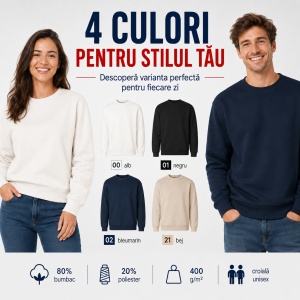 Bluză Unisex Damă și Bărbat tip Hanorac fără Glugă, Groasă, Casual și Confortabilă – Vibe Crew 430