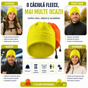 Căciulă Polar Fleece Unisex 2 în 1 Reflectorizantă Malfini Rimeck HV Practic 5V9 – 240 g/m² - Img 8
