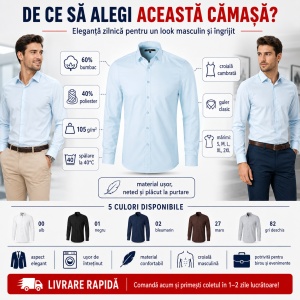 Cămașă bărbați cu mânecă lungă Malfini Premium 262 Dynamic, croială cambrată, guler clasic, 60% bumbac și 40% poliester - Img 2