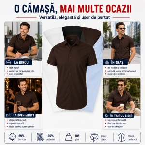 Cămașă bărbați cu mânecă scurtă Malfini Premium 260 Flash, croială cambrată, guler clasic, 60% bumbac și 40% poliester - Img 7