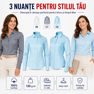 Cămașă Damă Elegantă din 100% Bumbac, Premium – Office & Business, Mânecă Lungă, Croială Cambrată - Img 6