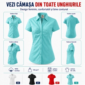 Cămașă Damă Malfini 214 Chic, Mânecă Scurtă, Croială Cambrată, 100% Bumbac, 120 g/m² - Img 7