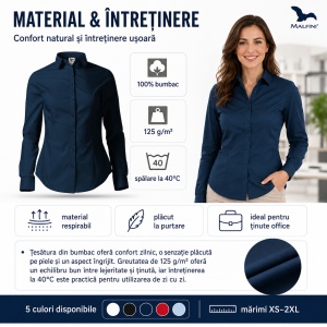 Cămașă damă tip office Malfini 229 Style LS, 100% bumbac, croială feminină și mânecă lungă - Img 10