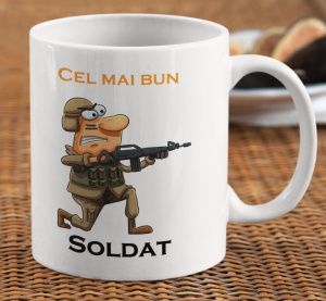 Cana alba personalizata cu mesajul - Cel mai bun Soldat - Cadou