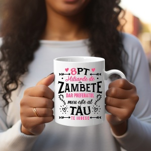 Cana alba personalizata cu textul 8 Miliarde de zambete ! - Img 2