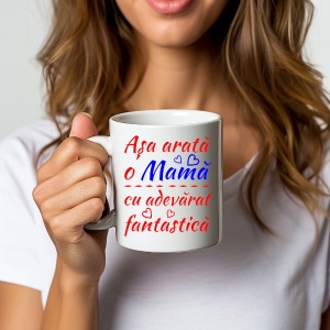 Cana alba personalizata cu textul Asa arata o mama cu adevarat fantastica - Cadou - Img 3
