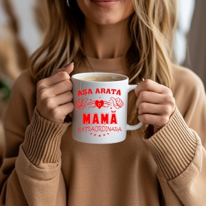 Cana alba personalizata cu textul Asa arata o Mama Extraordinara - Cadou