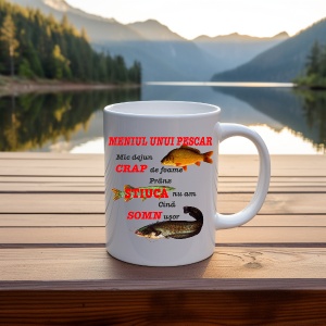 Cana alba personalizata textul Meniul unui pescar!
