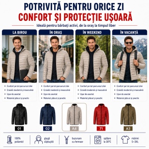 Geacă Bărbați tip Jachetă Matlasată cu Glugă, Modernă, Simplă și Ușoară – Everest 552 - Img 8