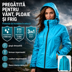 Geacă Damă tip Jachetă 3 în 1 Impermeabilă cu Glugă și Fleece Detașabil – Pacific 534 - Img 9