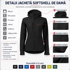 Geacă Damă tip Jachetă Softshell cu Glugă Detașabilă, Impermeabilă și Elastică – Performance 521 - Img 2