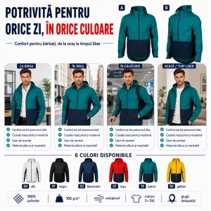 Geacă tip Jachetă Impermeabilă Bărbați cu Glugă Detașabilă, Windproof – Rainbow 538 - Img 8