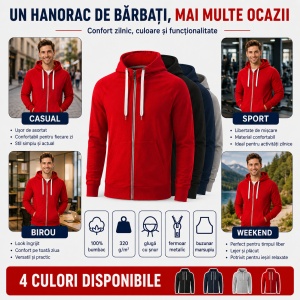 Hanorac bărbătesc cu fermoar 452 Voyage, 100% bumbac, 320 g/m², glugă cu șnur, buzunar marsupiu, 4 culori, mărimi S–3XL - Img 7